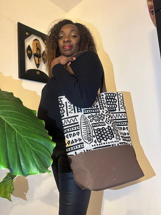 SAC TOTE BAG EN PAGNE ANTIQUE ET SIMILICUIR