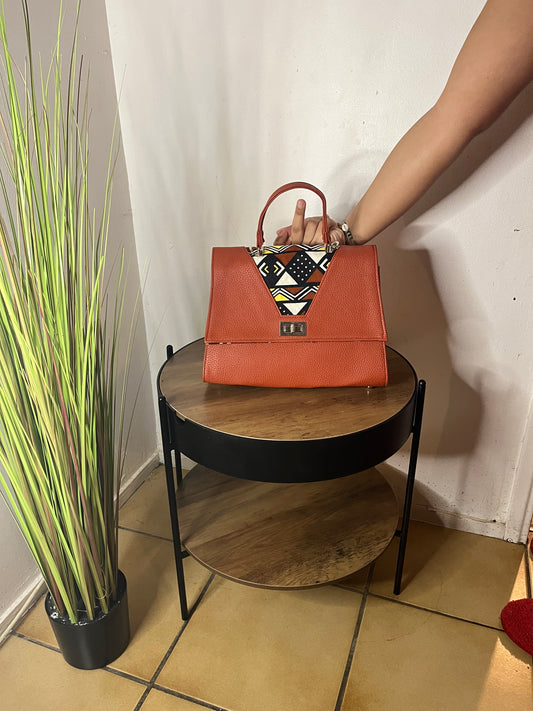 SAC A MAIN SIMILICUIR ET PAGNE ANTIQUE